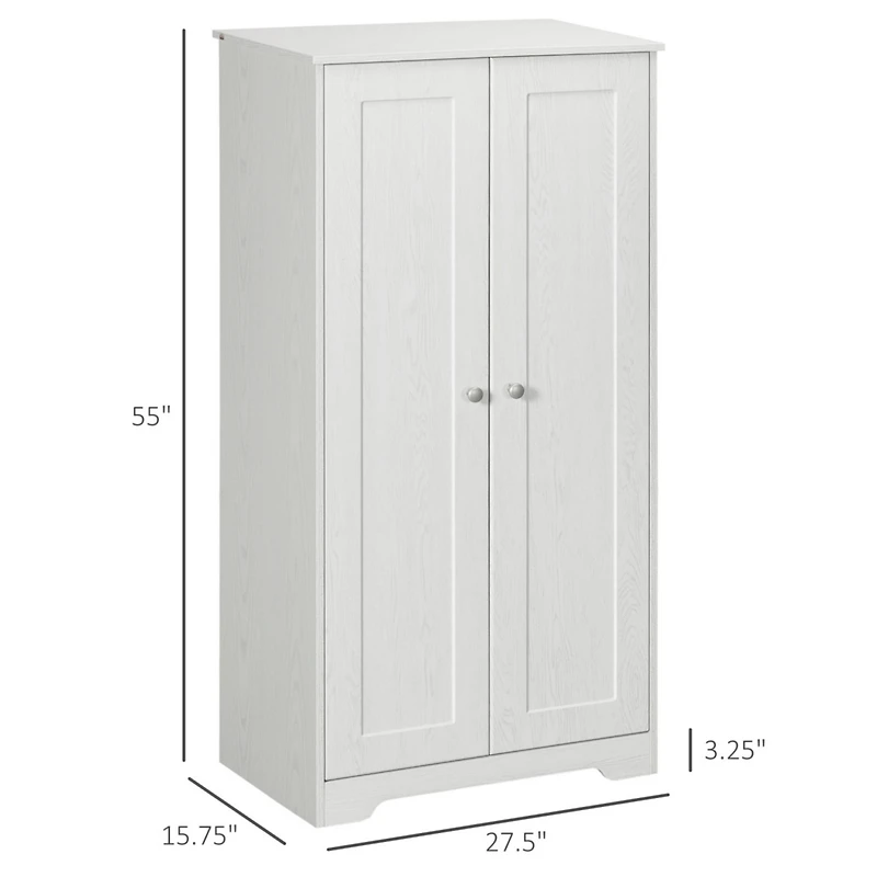 Kitchen Pantry Storage Cabinet, Freestanding Kitchen Cupboard with 2 Doors, Adjustable Shelves for Dining Room, White