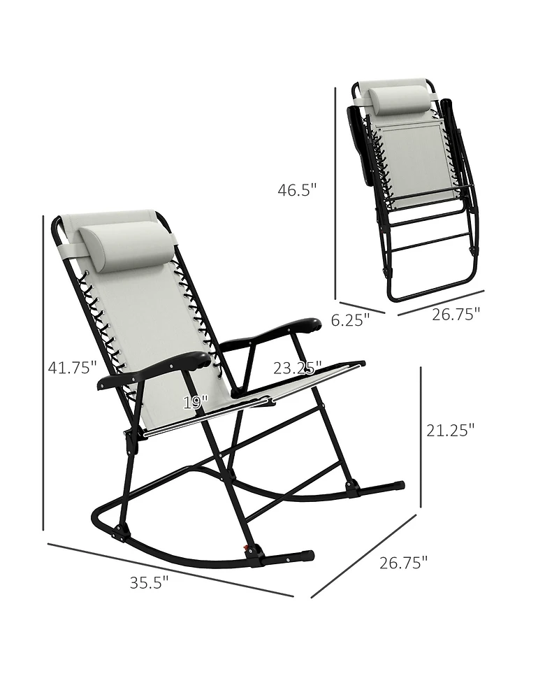2 Piece Outdoor Rocking Chair Set, Patio Folding Lawn Rocker Set with Headrests for Yard, Patio, Deck, Backyard, Cream White