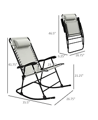 2 Piece Outdoor Rocking Chair Set, Patio Folding Lawn Rocker Set with Headrests for Yard, Patio, Deck, Backyard, Cream White