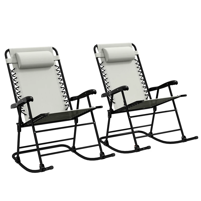 2 Piece Outdoor Rocking Chair Set, Patio Folding Lawn Rocker Set with Headrests for Yard, Patio, Deck, Backyard, Cream White