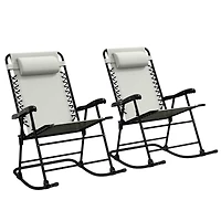 2 Piece Outdoor Rocking Chair Set, Patio Folding Lawn Rocker Set with Headrests for Yard, Patio, Deck, Backyard, Cream White