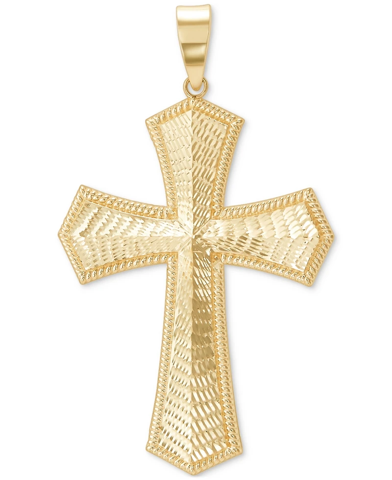 Men's Textured Raised Border Cross Pendant in 10k Gold