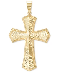 Men's Textured Raised Border Cross Pendant in 10k Gold