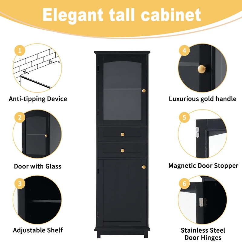 Streamdale 63" Bathroom Cabinet with Glass Doors and Shelves