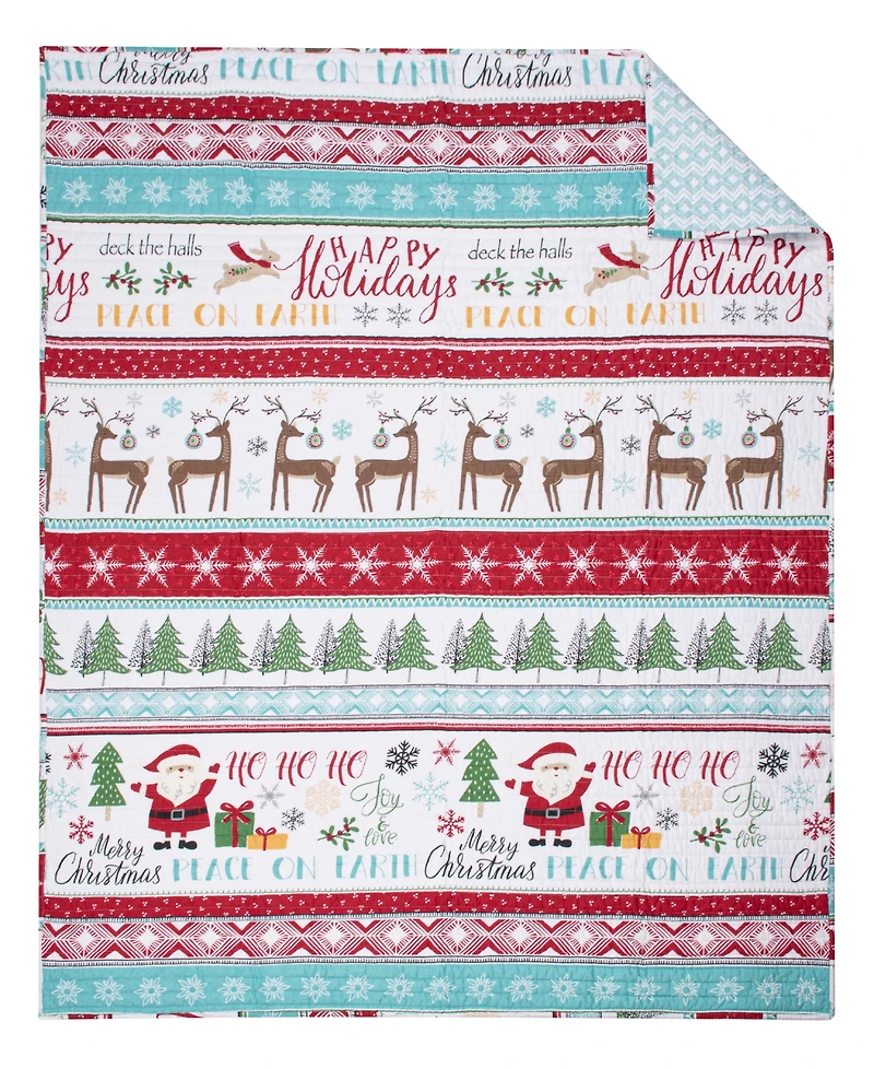 Levtex Merry Bright Ho Ho Holidays Reversible Quilted Throw, 50" x 60"