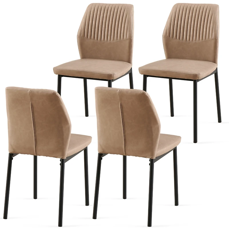 Simplie Fun Beige Pu Leather Dining Chairs Living Room Chair Modern Kitchen Armless Side Chair with Metal Legs(Set of 4)