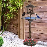 3-in-1 Garden Bird Bath Bowl Pedastal with Bird Feeder, Large Water Basin, & Underneath Flower Planter