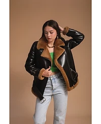 Furniq Uk Women's Leather Sheepskin Jacket, Brown, Created for Macy's