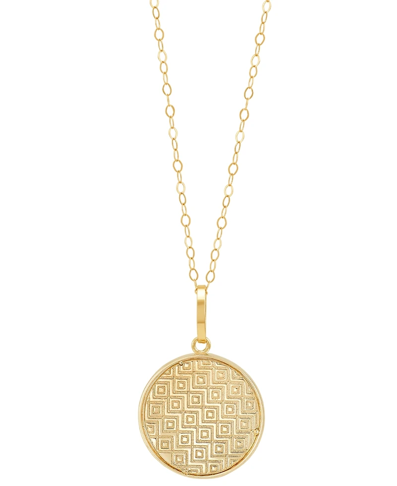 Polished Sunray Round Disc 18" Pendant Necklace in 10k Gold