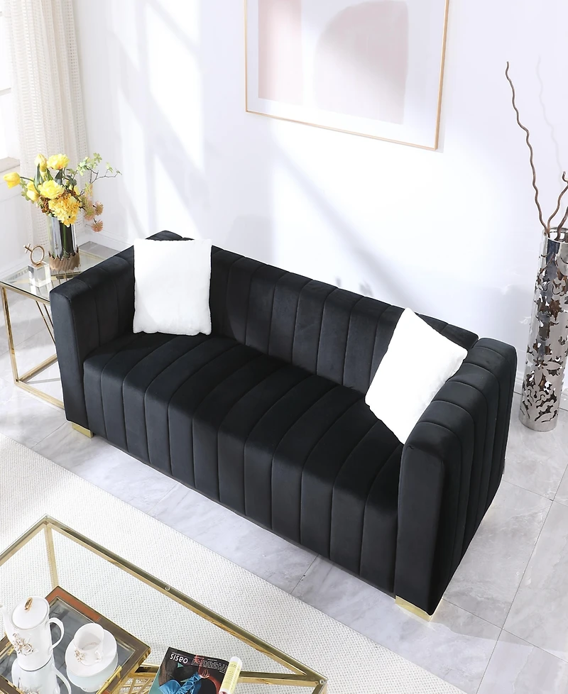 Streamdale Furniture A modern channel sofa take on a traditional Chesterfield, Black color,3 seater