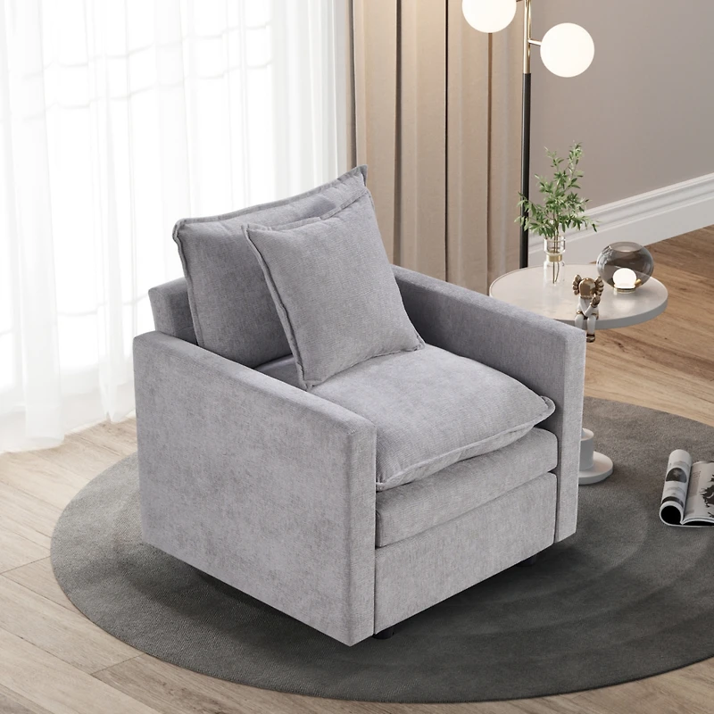 Streamdale Furniture Chenille Fabric Comfy Deep Single Seat Sofa Upholstered Reading Armchair Living Room