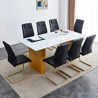 Simplie Fun Table and chair set.Large modern rectangular table with 0.4 inch patterned glass tabletop and large Mdf table legs.Comes with 8 chairs wit