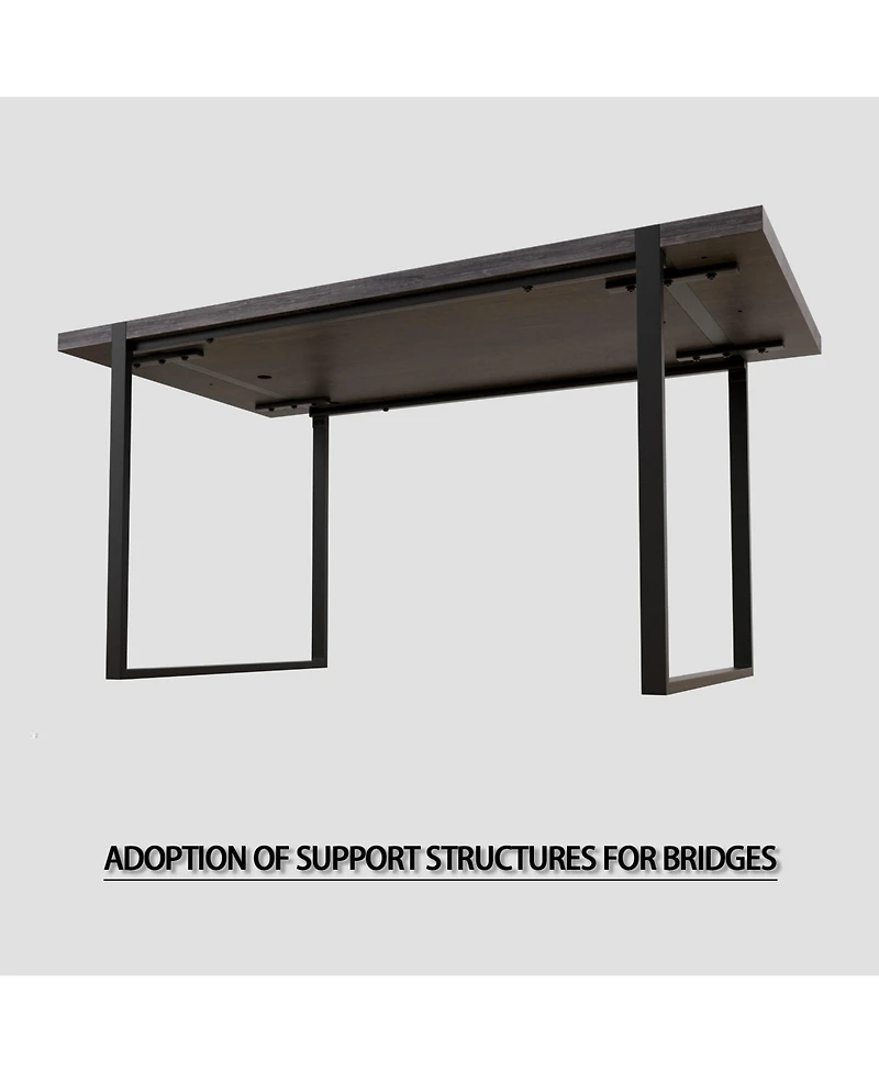 Streamdale Furniture 59" Rural Industrial Rectangular Mdf Black Dining Table Set and Pu Armless Dining Chair Set, 4 pieces. Kitchen Black Metal Table