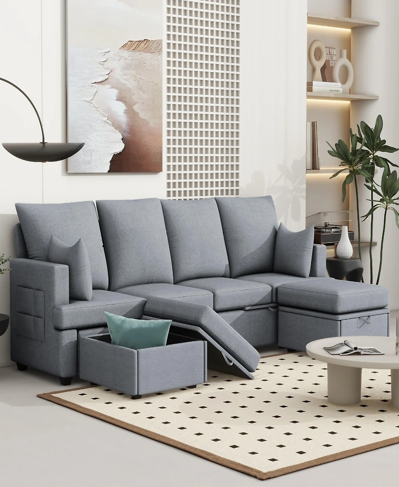 Streamdale Furniture Modern U shape Modular Sofa, 6 Seat Chenile sectional Couch Set with 2 pilows lncluded, freely CombinableIndoor Funiture for Livi