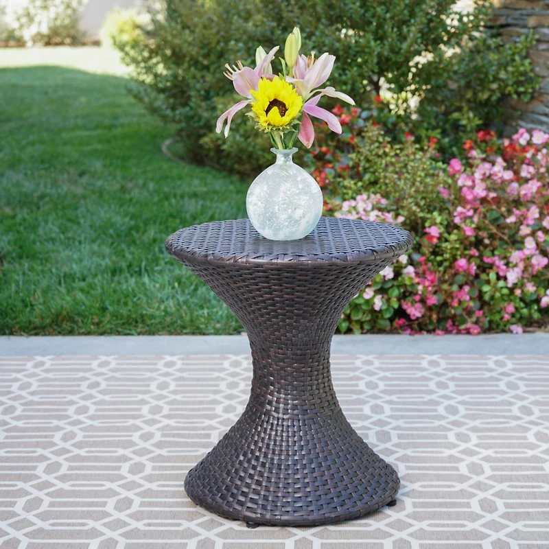 Streamdale Hourglass Wicker Side Table With Iron Frame For Outdoor Decor