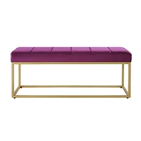 Modern Tufted Channel Entryway Bench Emerald Velvet Upholstered End of Bed Bench with Metal Frame, Footboard Bench for Living Room, Bedroom