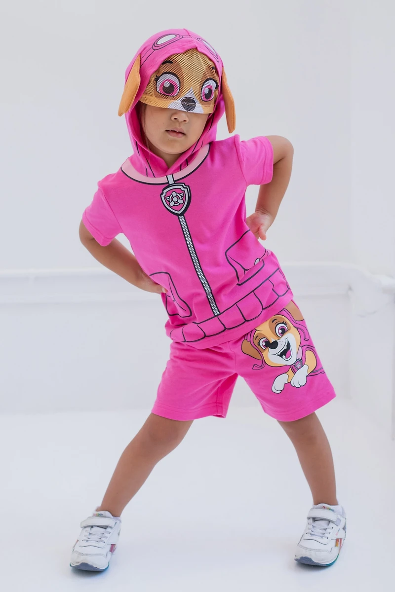 Paw Patrol Little Boys Chase Skye Rubble Marshall Cosplay T-Shirt and Bike Shorts French Terry Outfit Set to