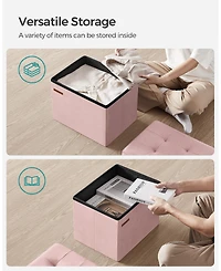 Songmics Home Foldable Storage Ottoman Bench for Living Room, Bedroom, Pastel Pink