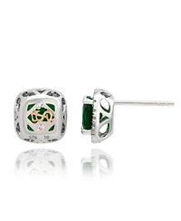 Suzy Levian Sterling Silver Cushion Cut Green Cubic Zirconia Halo Studs
