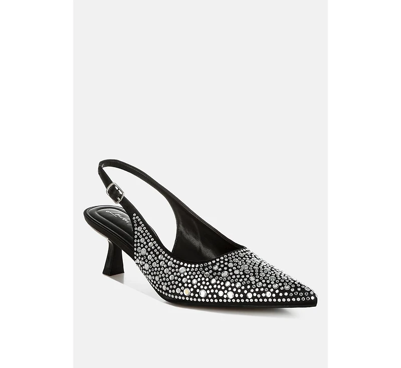 Vernaos Pointed Toe Rhinestone Slingbacks