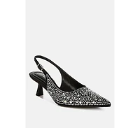 Vernaos Pointed Toe Rhinestone Slingbacks