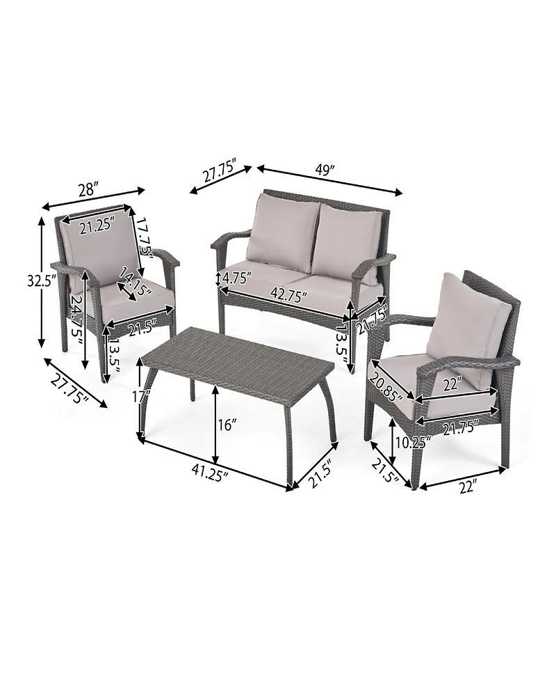 Simplie Fun Honolulu 4Pc Pe Wicker Set (Kd