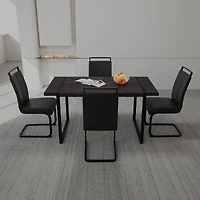 Streamdale Furniture 59" Rural Industrial Rectangular Mdf Black Dining Table Set and Pu Armless Dining Chair Set, 4 pieces. Kitchen Black Metal Table