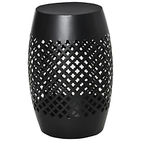 12.5" Steel Patio End Table, Round Hollow Drum Side Table, Accent Table for Indoor and Outdoor, Black