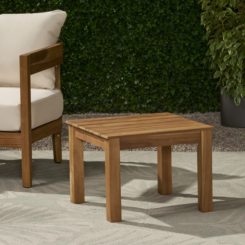 Streamdale Furniture Acacia Wood Slat-Top Side Table: Minimalist Elegance For Outdoor Spaces