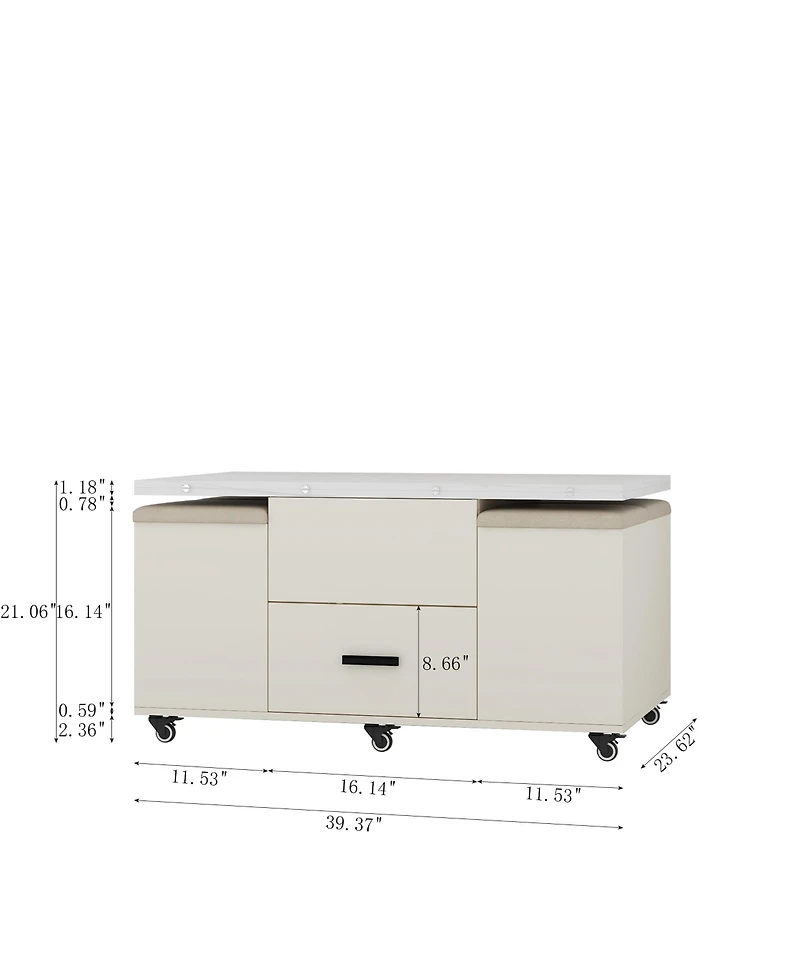 Streamdale Furniture Modern Lift-Up Coffee Table with 4 Stools Set for Living Room Expandable 1 Hidden Storage + 2 Drawers Space Saving Folding Dining