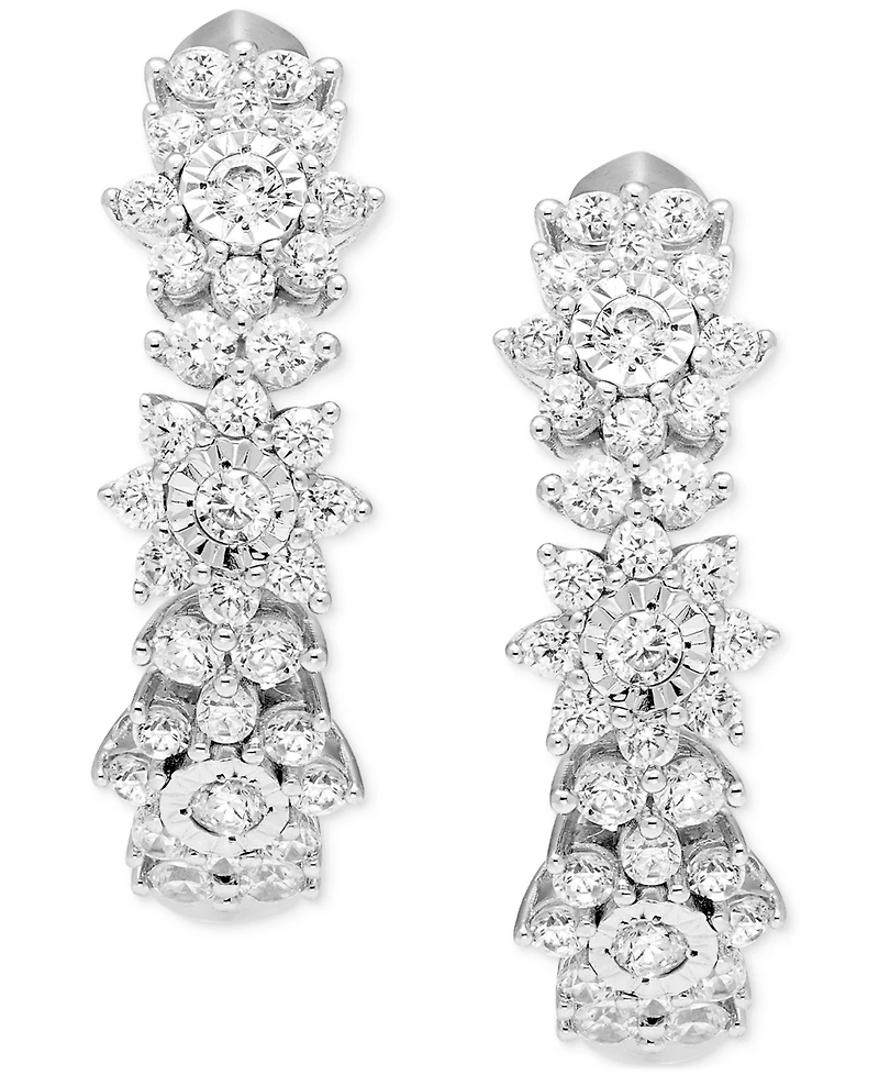 Diamond Flower Cluster Hoop Earrings (1 ct. t.w.) in 10k White Gold