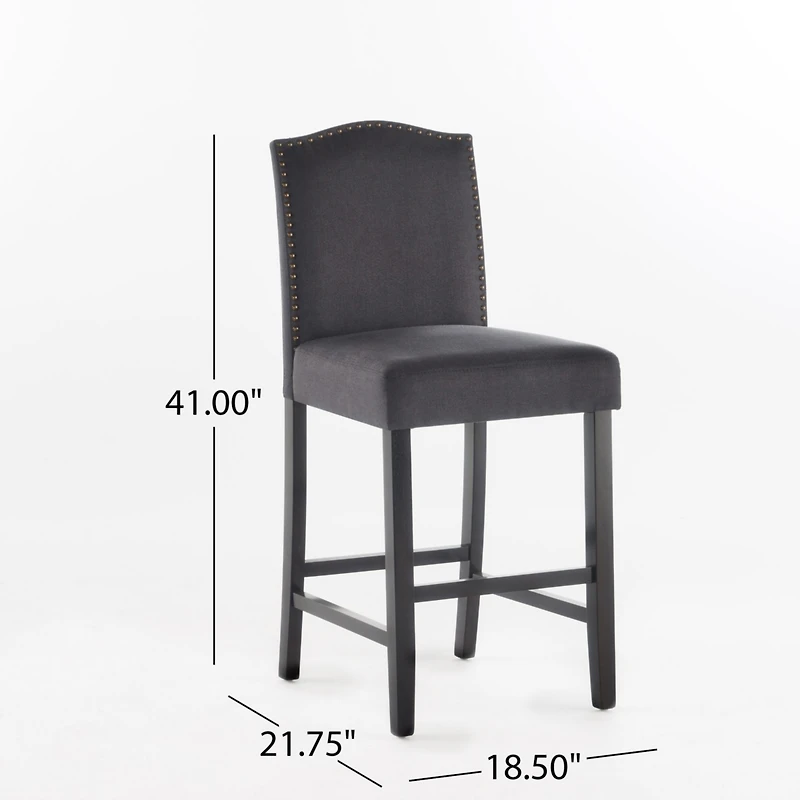 Streamdale Furniture Set Of 2, 27" Upholstered Counter Height Barstools With Nailhead Trim, Dark Charcoal And Walnut, Fabric