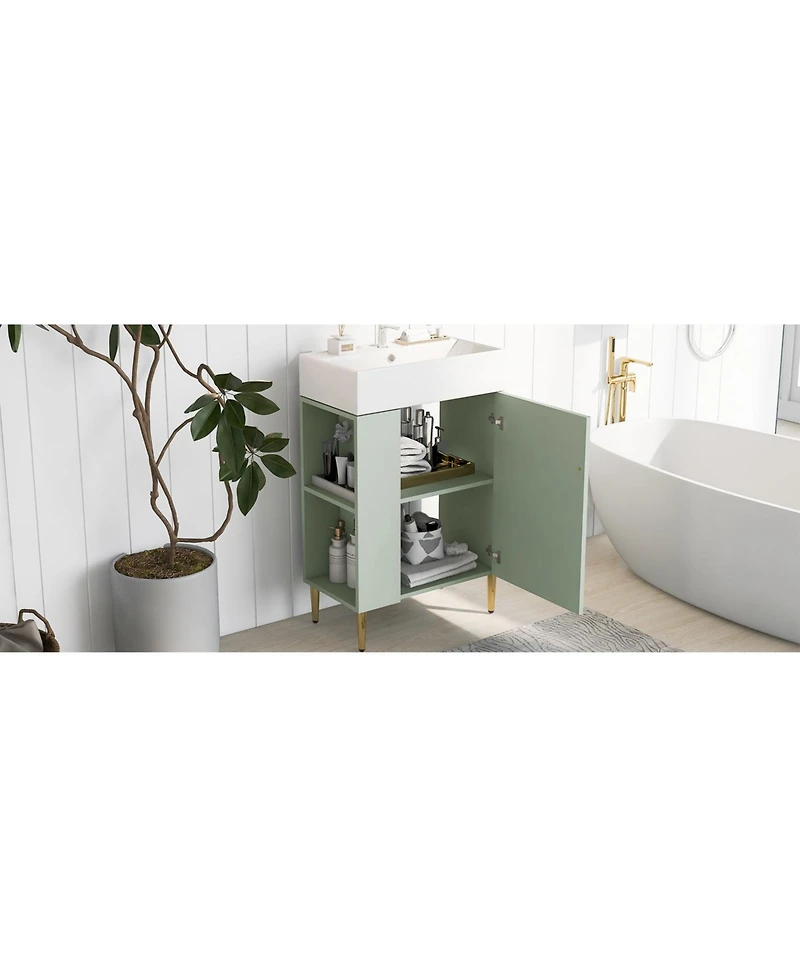 Streamdale Modern 21.6" Green Vanity Cabinet with Ceramic Sink