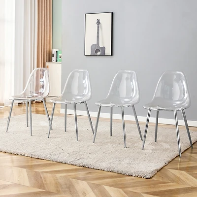 Streamdale Furniture Modern simple transparent dining chair plastic chair armless crystal chair Nordic creative makeup stool negotiation chair Set of