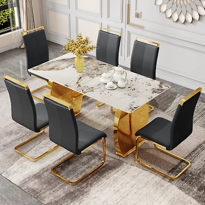 Simplie Fun Table and chair set, rock plate table top, gold metal table legs, stable and beautiful