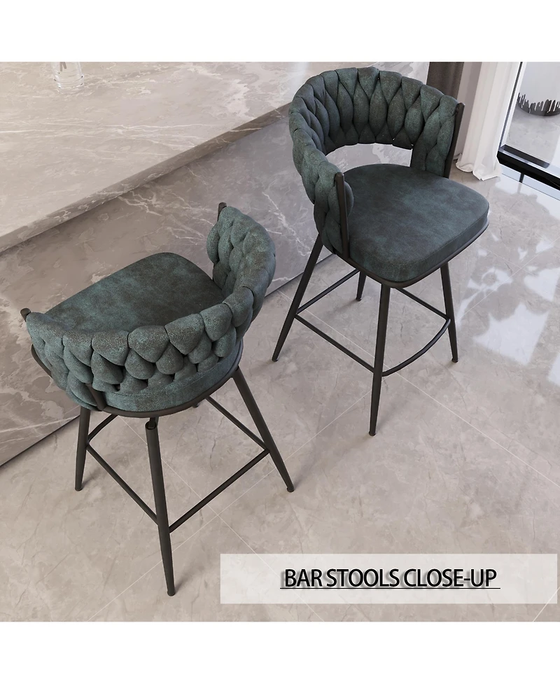 Streamdale Furniture Bar Chair Suede Woven Bar Stool Set of 2,Black legs Barstools No Adjustable Kitchen Island Chairs,360 Swivel Bar Stools Upholster