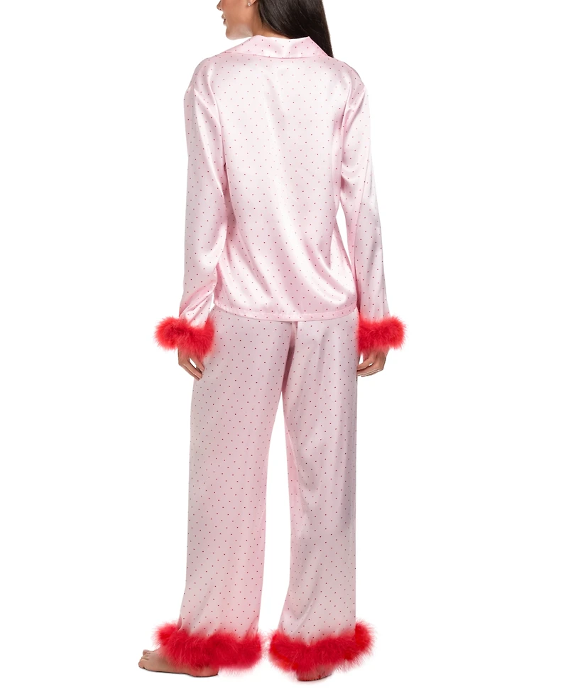 Linea Donatella Women's Marabou Faux-Fur Trimmed Pajama Set