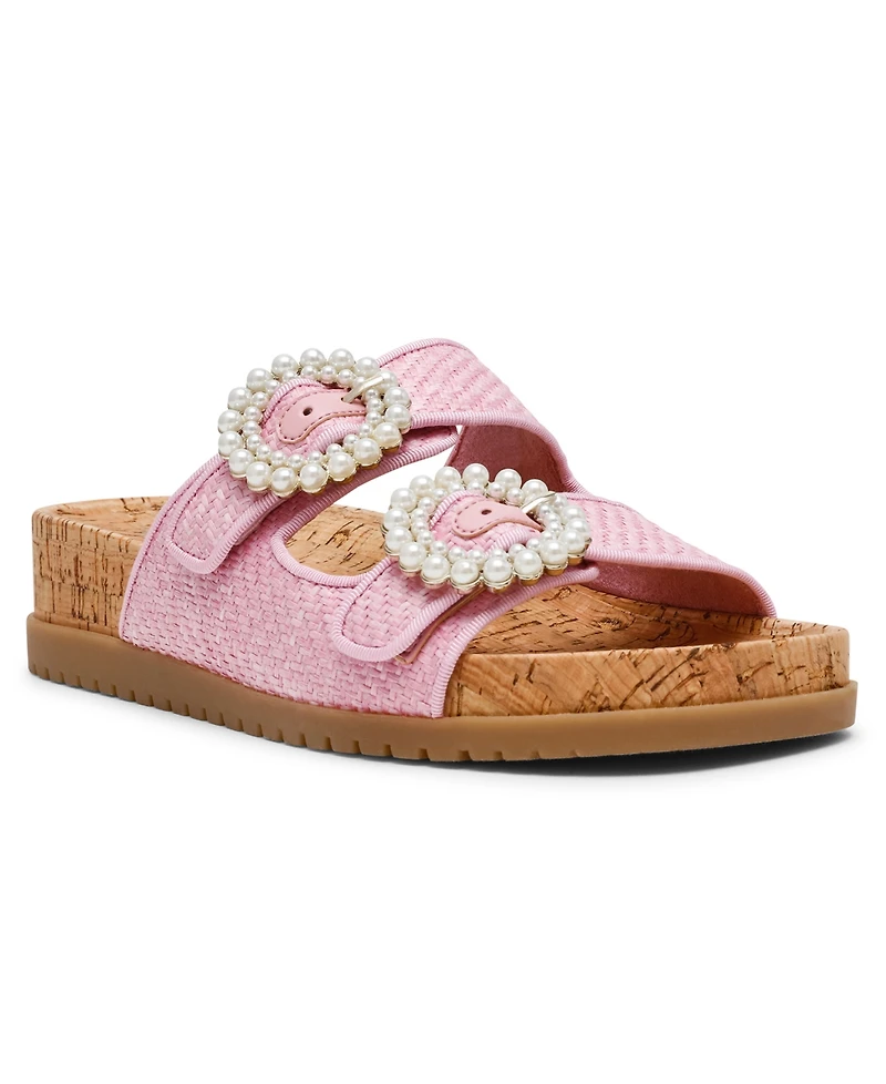 Anne Klein Women's Happy Double Band Embellished Buckle Footbed Sandals