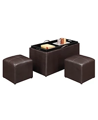 Convenience Concepts 35" Faux Leather Sheridan Storage Bench with Tray and Stools