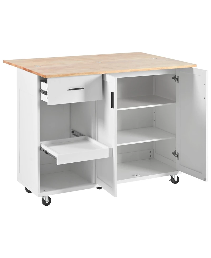 Simplie Fun Kitchen Island with Foldable Counter Top, Kitchen Storage Cart with Slide-Out Shelf, Towel Rack and Drawer, Rolling Kitchen Cart on Wheels