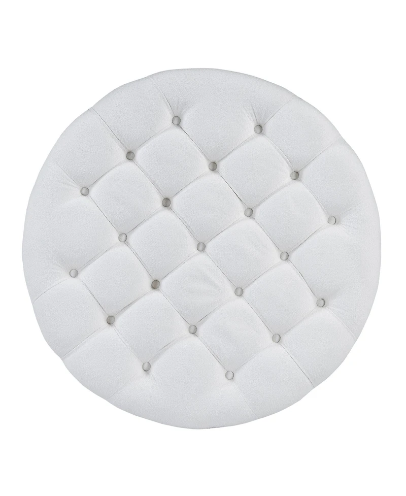 Streamdale Furniture Modern Large Round Ottoman Coffee Table 2-Tier Oversized Button Tufted Ottoman with Wood Shelf Storage Upholstered Coffee Table f