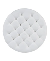 Streamdale Furniture Modern Large Round Ottoman Coffee Table 2-Tier Oversized Button Tufted Ottoman with Wood Shelf Storage Upholstered Coffee Table f