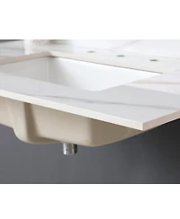 Simplie Fun 37 Inch Marble Vanity Top, Bathroom Vanity Top with Undermount Rectangular Middle Sink and 4" Height Backsplash, Pre-Drilled 8 Inch Faucet