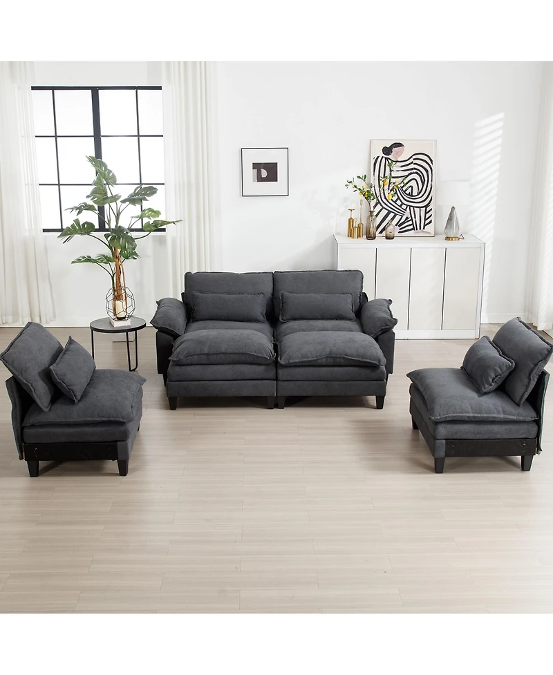 154.8" Oversized Modular Sofa, Ice Velvet Large U-Shaped Couch Comfy Upholstered 4-Seat Sofa with 2 Ottoman, 4 Lumbar Pillow, Deep Seat Couch for