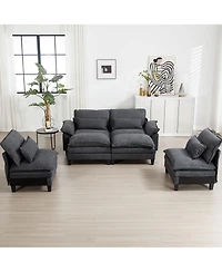 154.8" Oversized Modular Sofa, Ice Velvet Large U-Shaped Couch Comfy Upholstered 4-Seat Sofa with 2 Ottoman, 4 Lumbar Pillow, Deep Seat Couch for