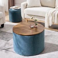 Streamdale Chenille Storage Ottoman with Stool and Desktop (Dark Blue)