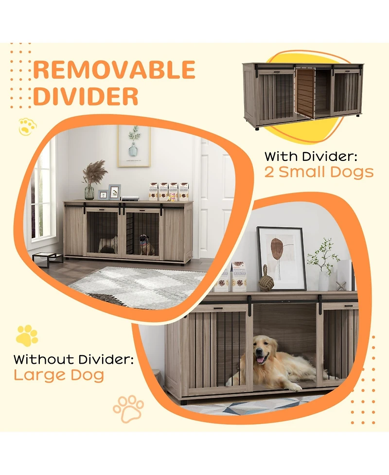 Streamdale Furniture Dog Crate Furniture with Removable Divider for 2 Small Dogs or 1 Large Dog, 71" Modern Dog Kennel Furniture End Table with Storag