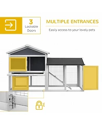 58" Rabbit Hutch, Wooden Bunny Hutch, Guinea Pig Cage, Small Animal Enclosure with Run Area, Removable Tray, Asphalt Roof, Lockable Doors and Ram