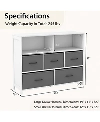 Drawer Dresser for Bedroom Chest of Drawers with 2 Large Fabric Bins