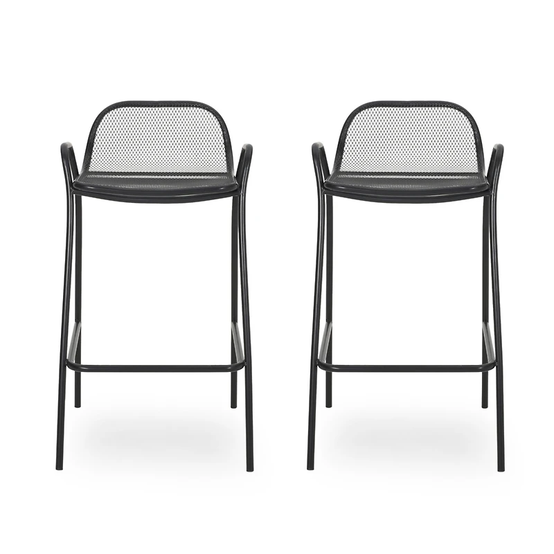 Streamdale Modern Matte Black Iron Barstools With Mesh Seating (Set Of 2)